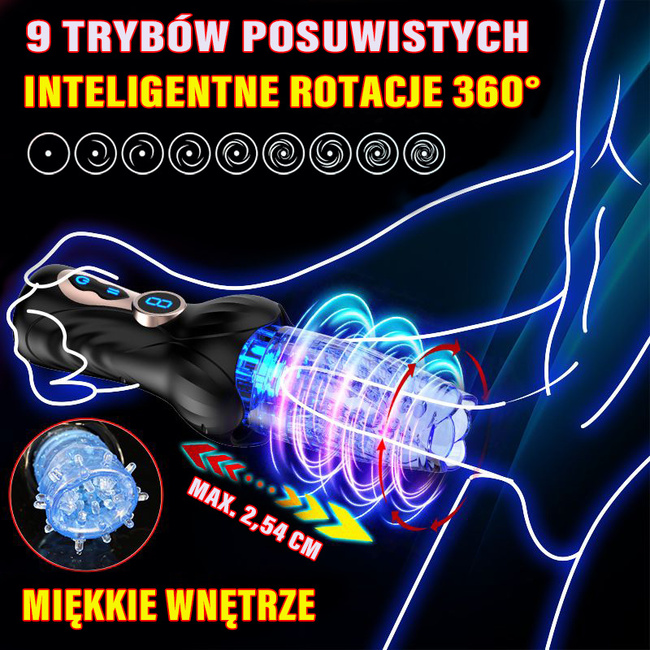 Elektroniczny automatyczny masturbator wirujący i posuwisty 9 trybów