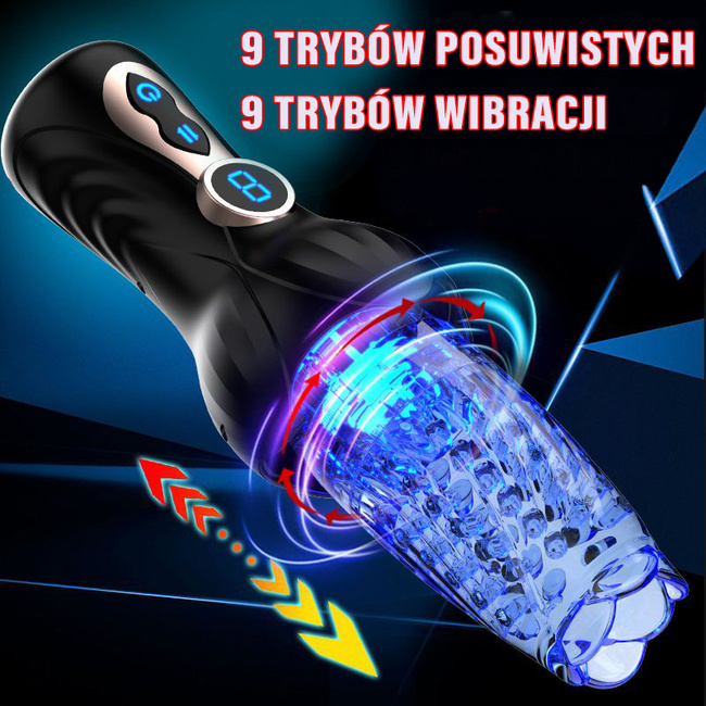 Elektroniczny automatyczny masturbator wirujący i posuwisty 9 trybów