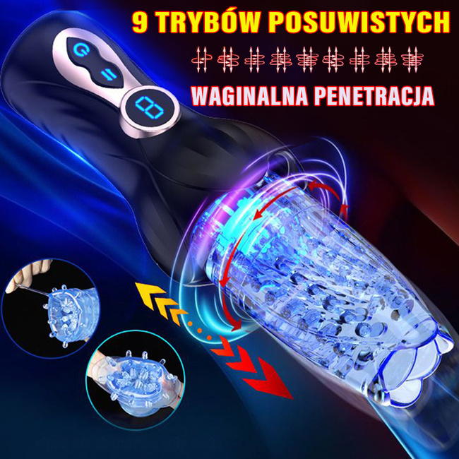 Elektroniczny automatyczny masturbator wirujący i posuwisty 9 trybów